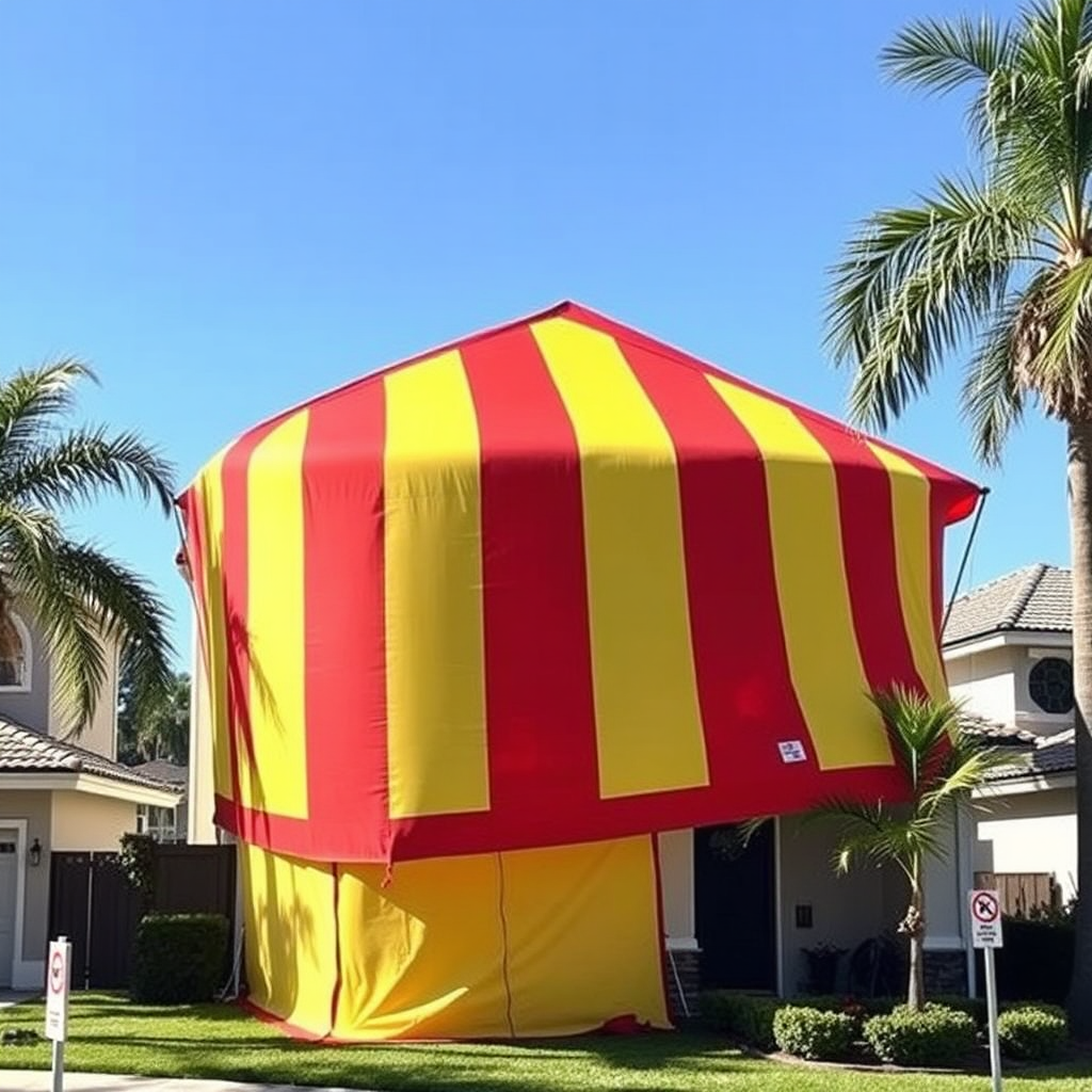 House under fumigation tent