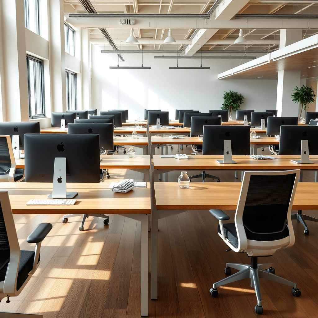 Co-working space with desks and computers