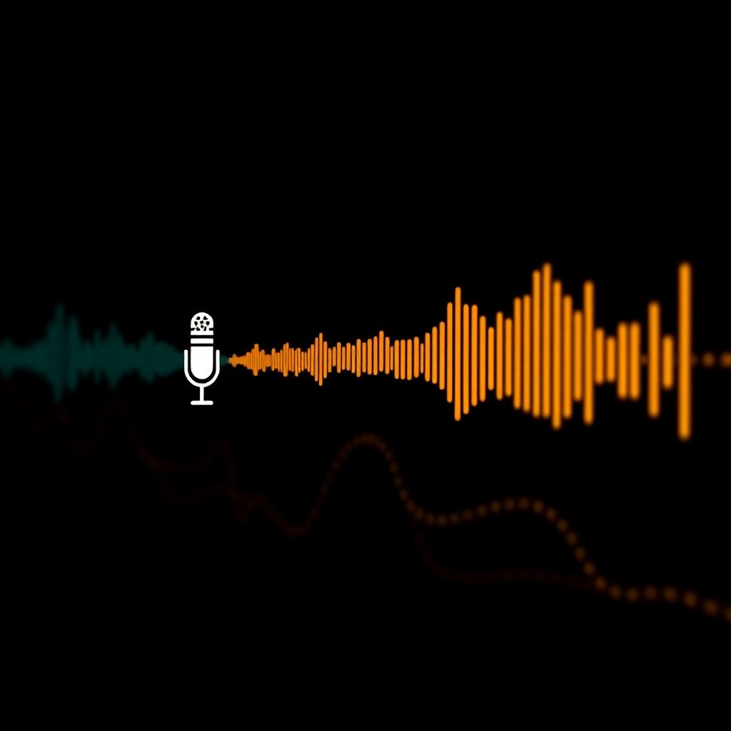 A visual representation of a voice-over feature in action, showing a microphone icon next to a doodle video timeline. Include sound waves or audio visualization elements, capturing the essence of voice narrations enhancing videos.