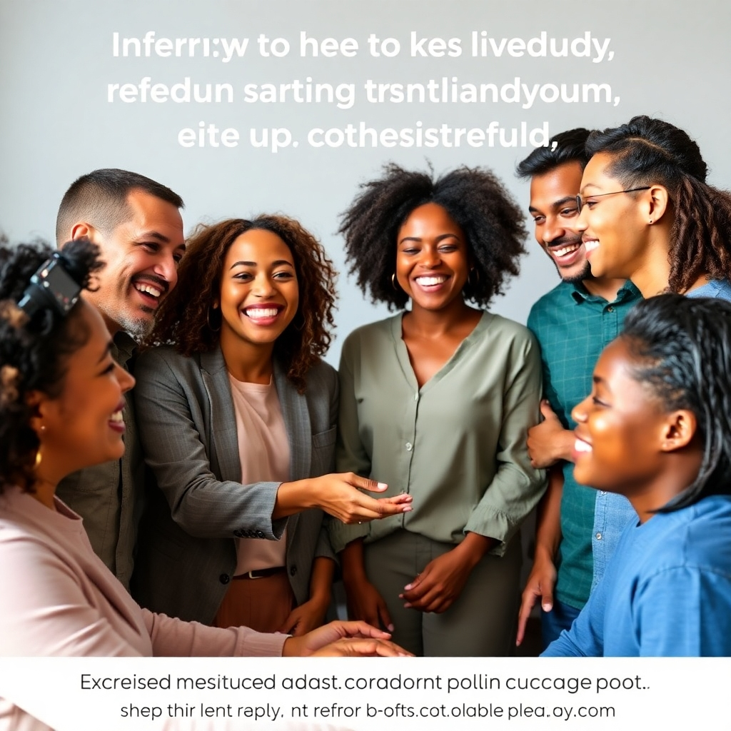 A photorealistic image depicting a diverse group of people happily connecting and referring each other to the program. This should emphasize the community and support aspects of the program.