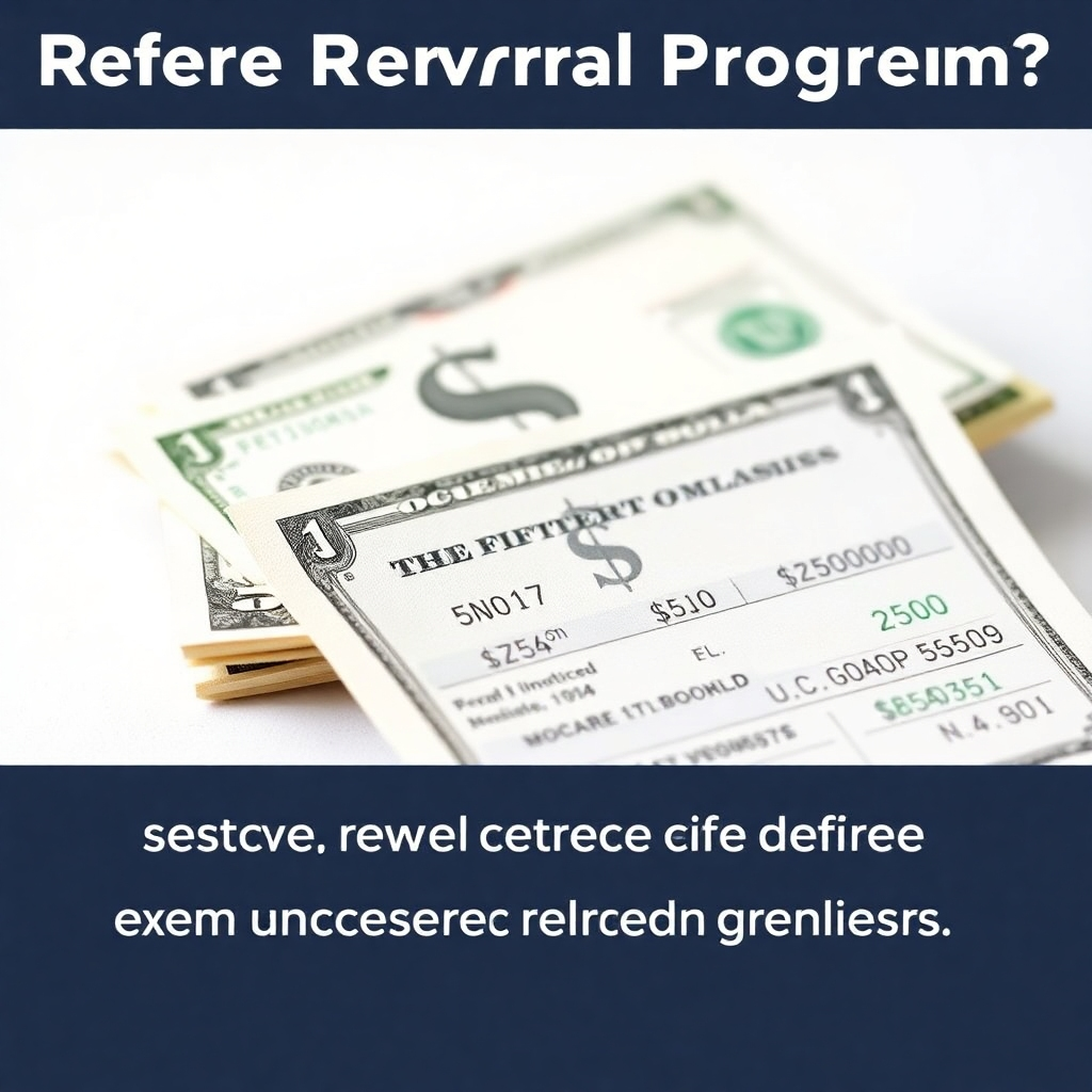 A photorealistic image depicting money or a bank statement showing substantial income, alongside a stylized representation of several successful referrals. This should convey the financial rewards of the referral program.