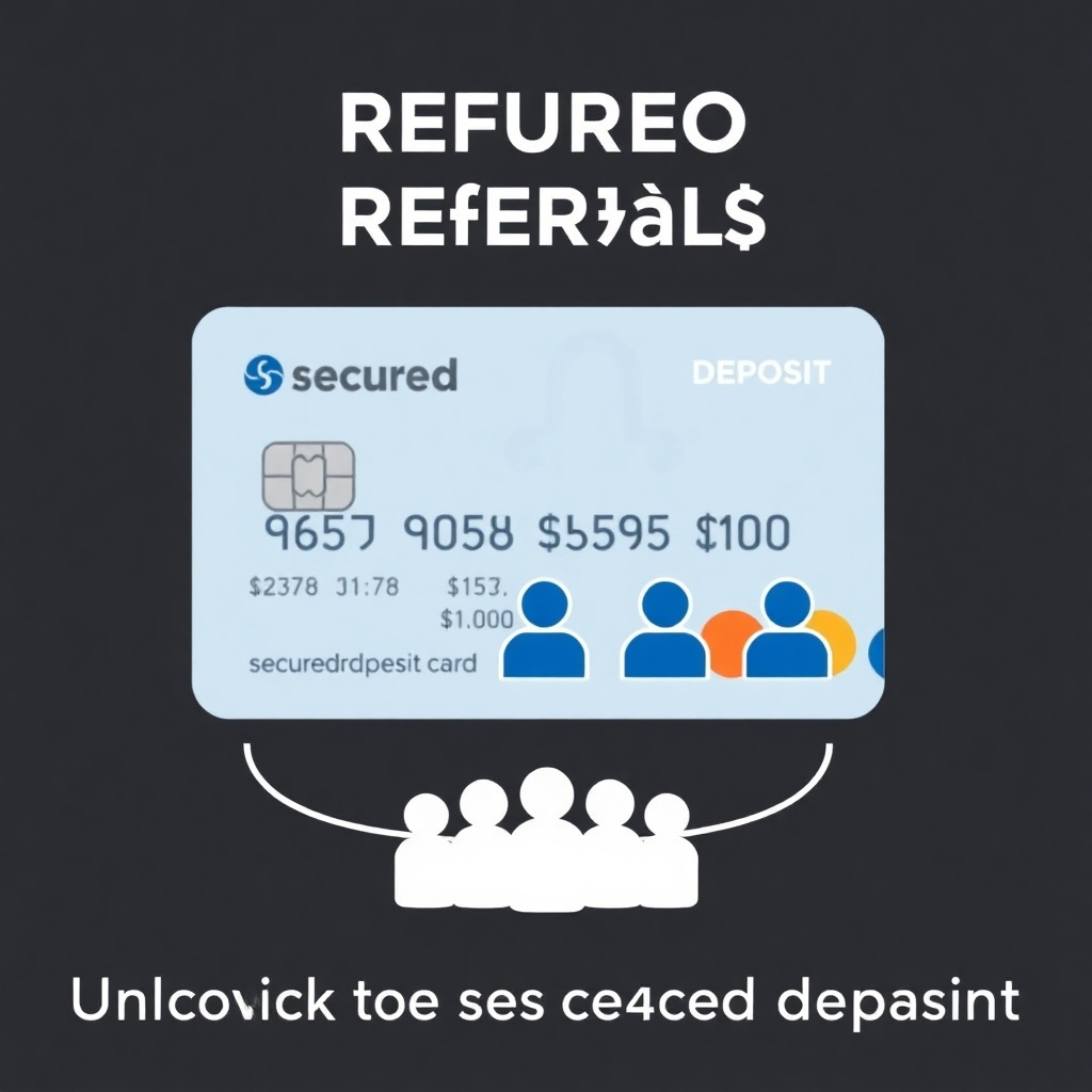 A photorealistic image of a secured credit card with a secured deposit amount highlighted, alongside a stylized representation of six successful referrals. This should convey the clear link between referrals and unlocking the deposit.