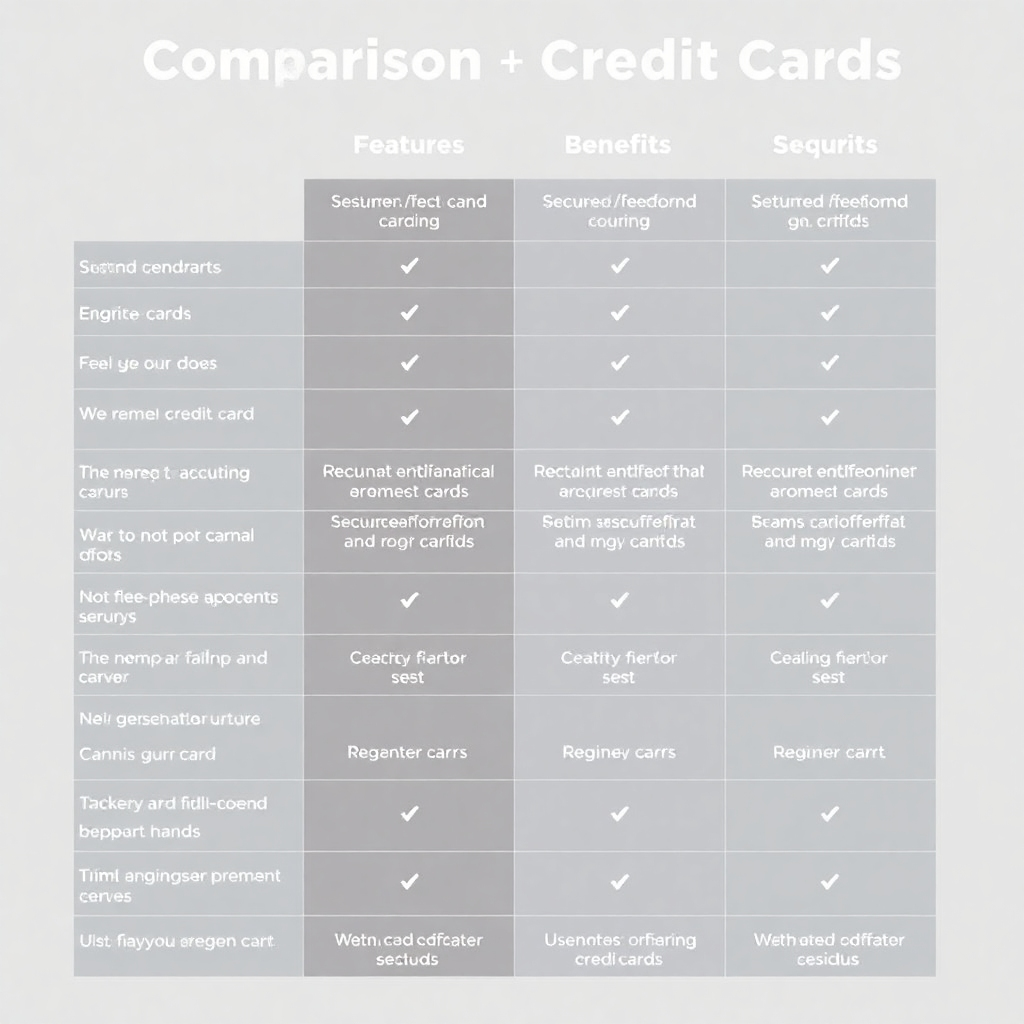  A stylized comparison table showcasing key features and benefits of different secured credit cards, with clear visual cues to highlight the differences and similarities.