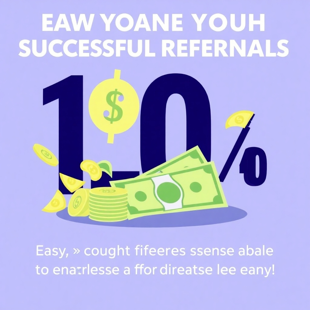 A stylized image combining elements of money and a large number representing the potential earnings from successful referrals, with a visual cue highlighting the ease and effectiveness of the process.