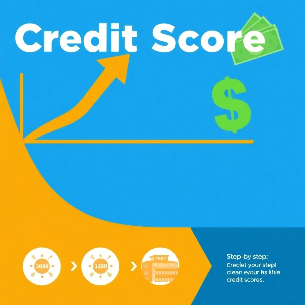  A stylized image combining visuals of a growing credit score graph and money accumulating, with a clear and simple representation of the step-by-step process overlayed.