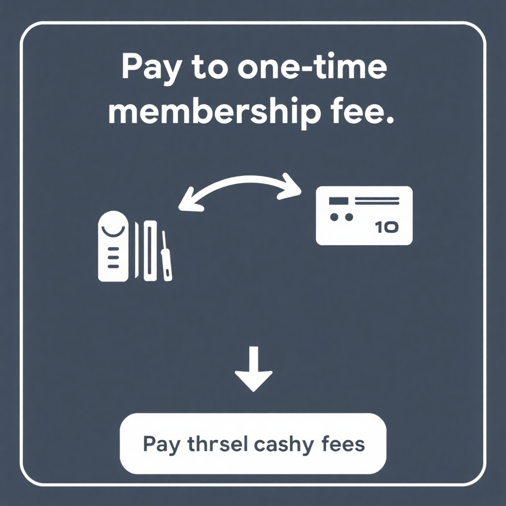 A stylized image illustrating the simple process of paying the one-time membership fee. This could use a clean and modern design, with emphasis on the ease of payment.