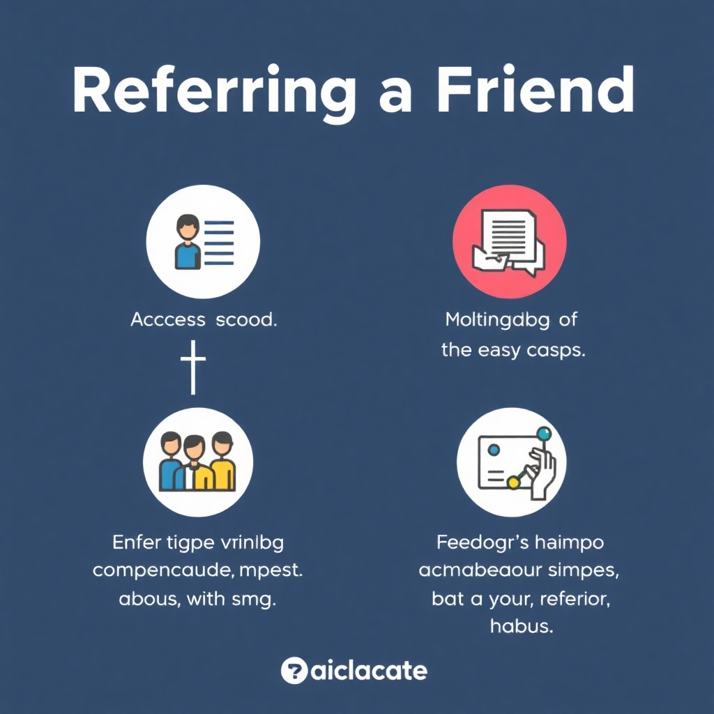 A stylized infographic depicting the easy steps involved in referring a friend. Use clear visuals and concise text to make it simple to understand.