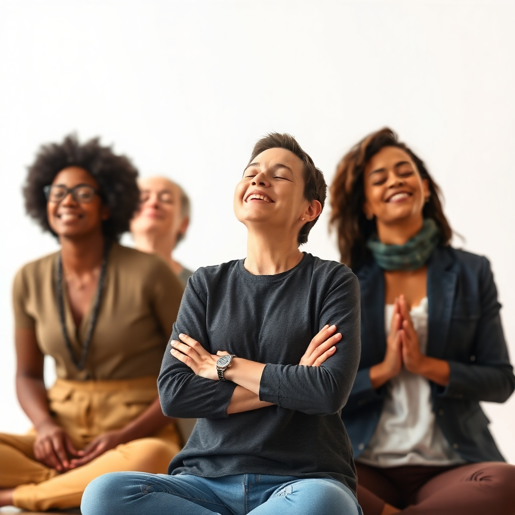 Create an image highlighting the benefits of mediation. Visualize three distinct scenes—preserved relationships (two people smiling), saved time and costs (a clock and a money bag), and creative solutions (a lightbulb). Blend these scenes together using soft lighting and a color palette that emphasizes success and harmony.  The image should have a modern and visually appealing style, possibly with a collage-like composition. The style should be photorealistic with subtle graphic elements to emphasize the key benefits.