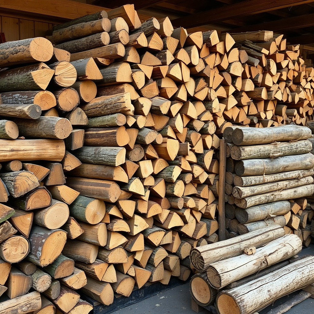 Neatly stacked cords of firewood, ready for sale