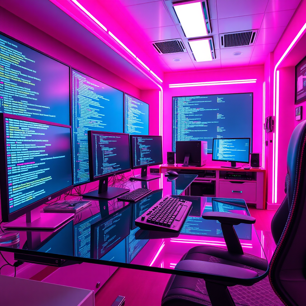 Espacio de trabajo con neón rosa