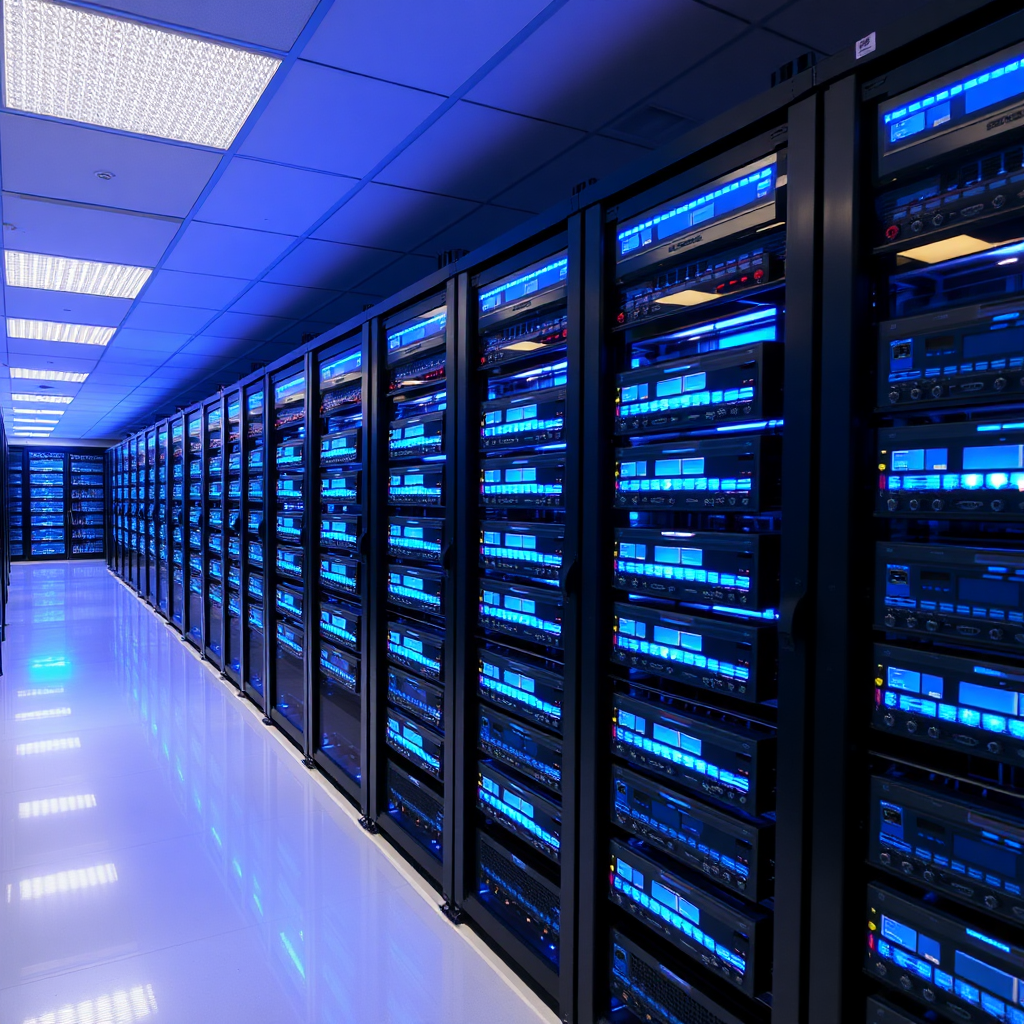 Sala de servidores con iluminación azul