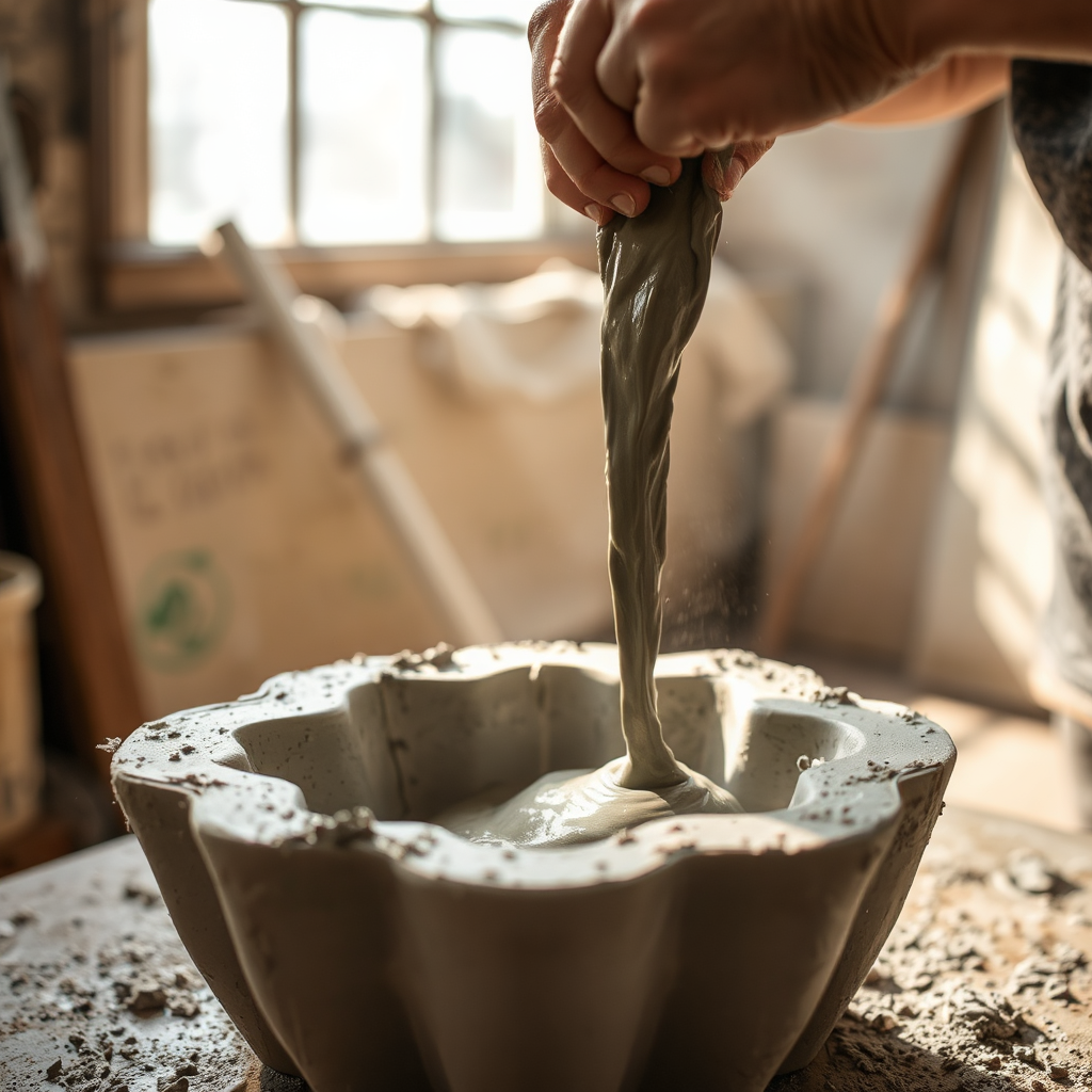 Artisan pouring concrete