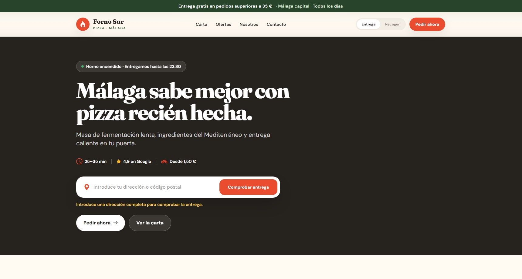 Aperçu du template de site web — Pizzéria / Espagnol