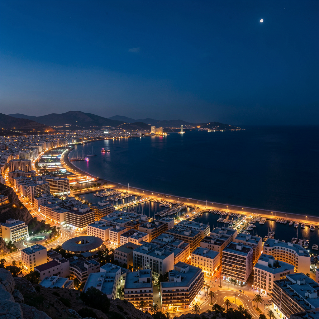 Vue nocturne panoramique d’Agadir
