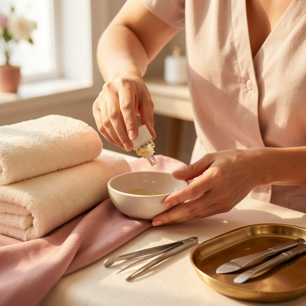 Préparation minutieuse d’un rituel beauté