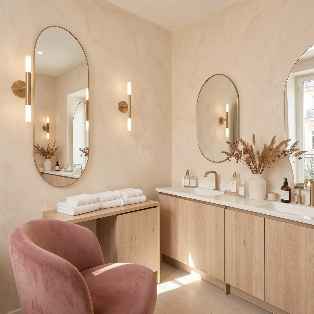 Intérieur lumineux du salon Maison Rosée