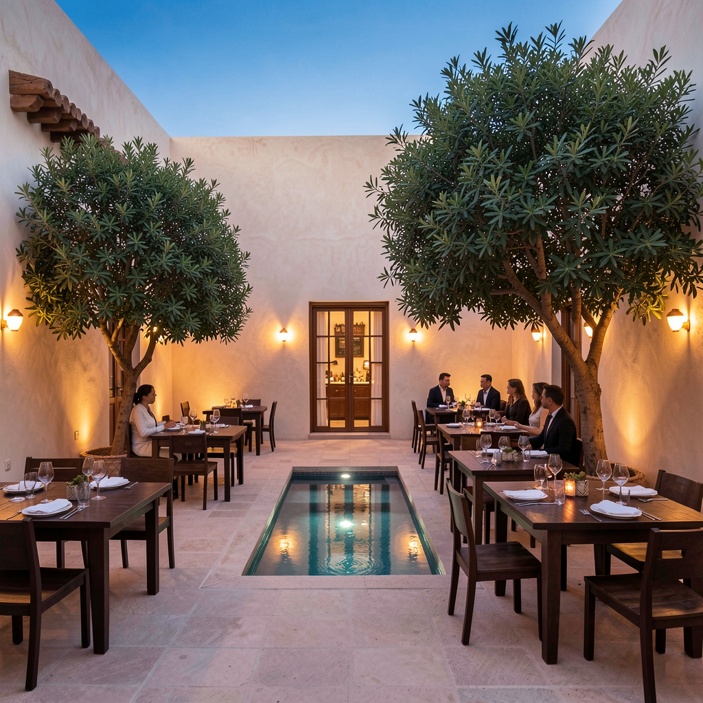 Patio du restaurant au début de soirée