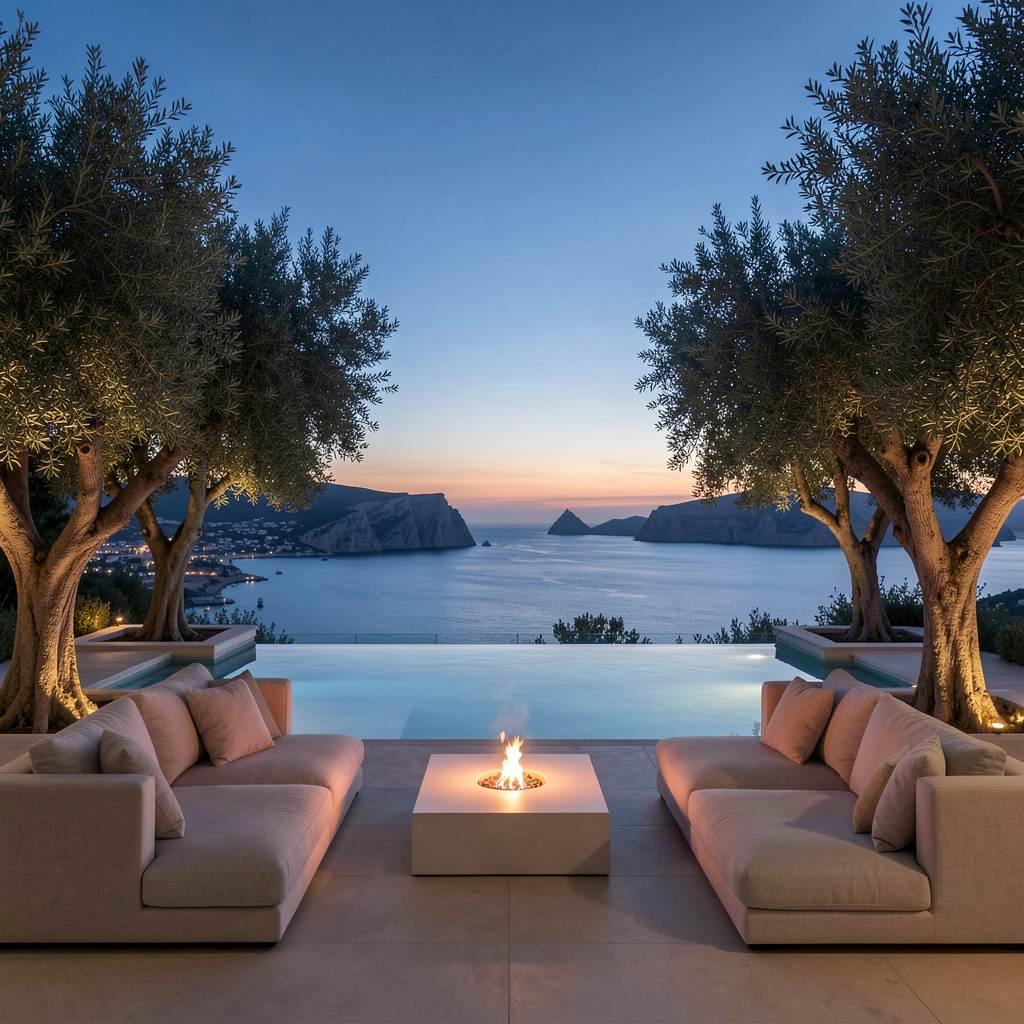 Terrasse privée au crépuscule