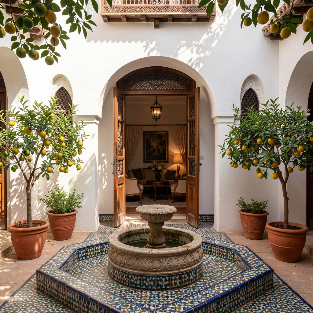 Cour intérieure d'un riad rénové à Marshan