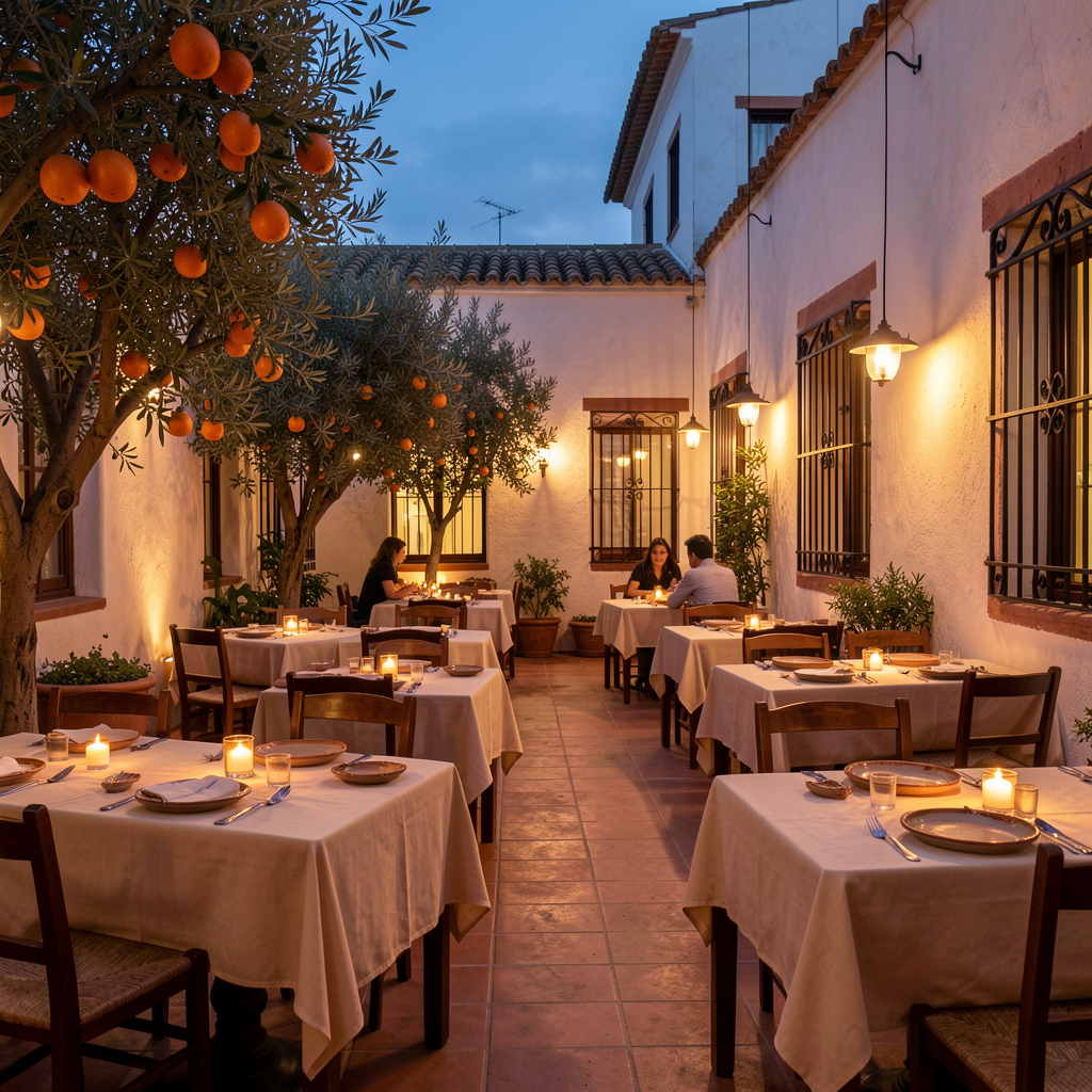 Terraza del restaurante al atardecer