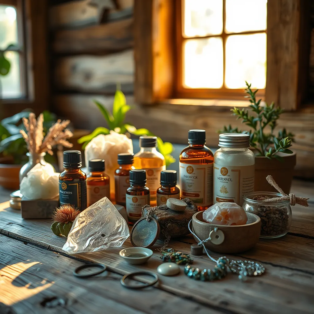 A visually appealing and inviting image showcasing a curated selection of energy products. The products are arranged aesthetically on a rustic wooden table, bathed in warm, natural light. The composition highlights the unique textures and colors of the products, showcasing their natural and organic elements.  The image captures the essence of energy and well-being, with soft lighting creating a cozy and inviting atmosphere. The focus is on the high-quality materials and craftsmanship of the products, emphasizing their connection to nature.  The image features a variety of products, including crystals, essential oils, herbal teas, and energy-enhancing jewelry. Each product is presented in a way that highlights its unique benefits and appeal, inviting the viewer to explore the world of energy products. The image captures a sense of authenticity and quality, emphasizing the potential of energy products to enhance well-being and improve overall health.
