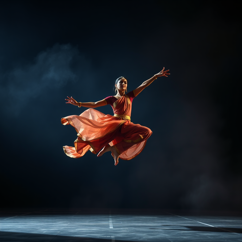 Dancer in mid-jump performance