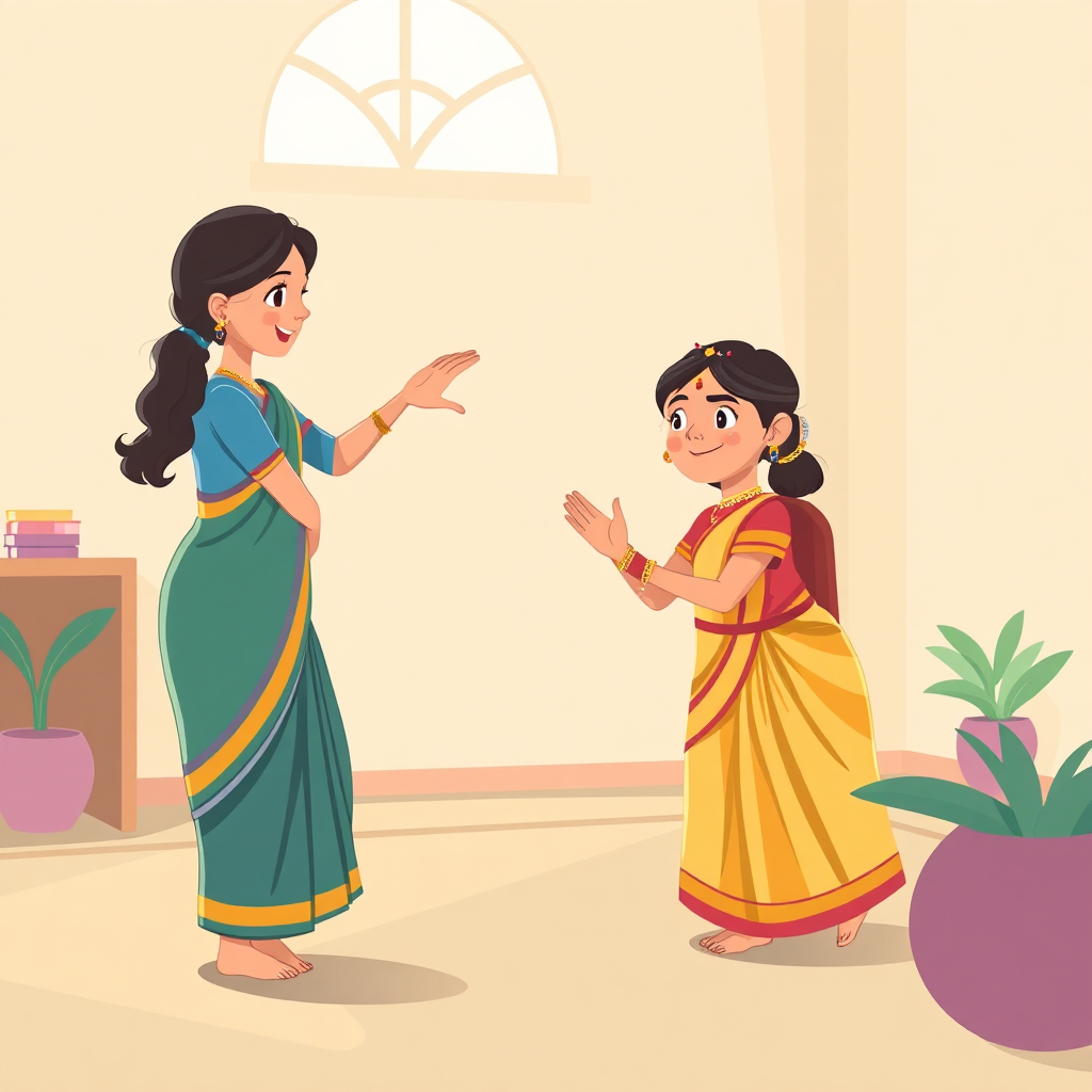 Child learning Bharatanatyam in a studio