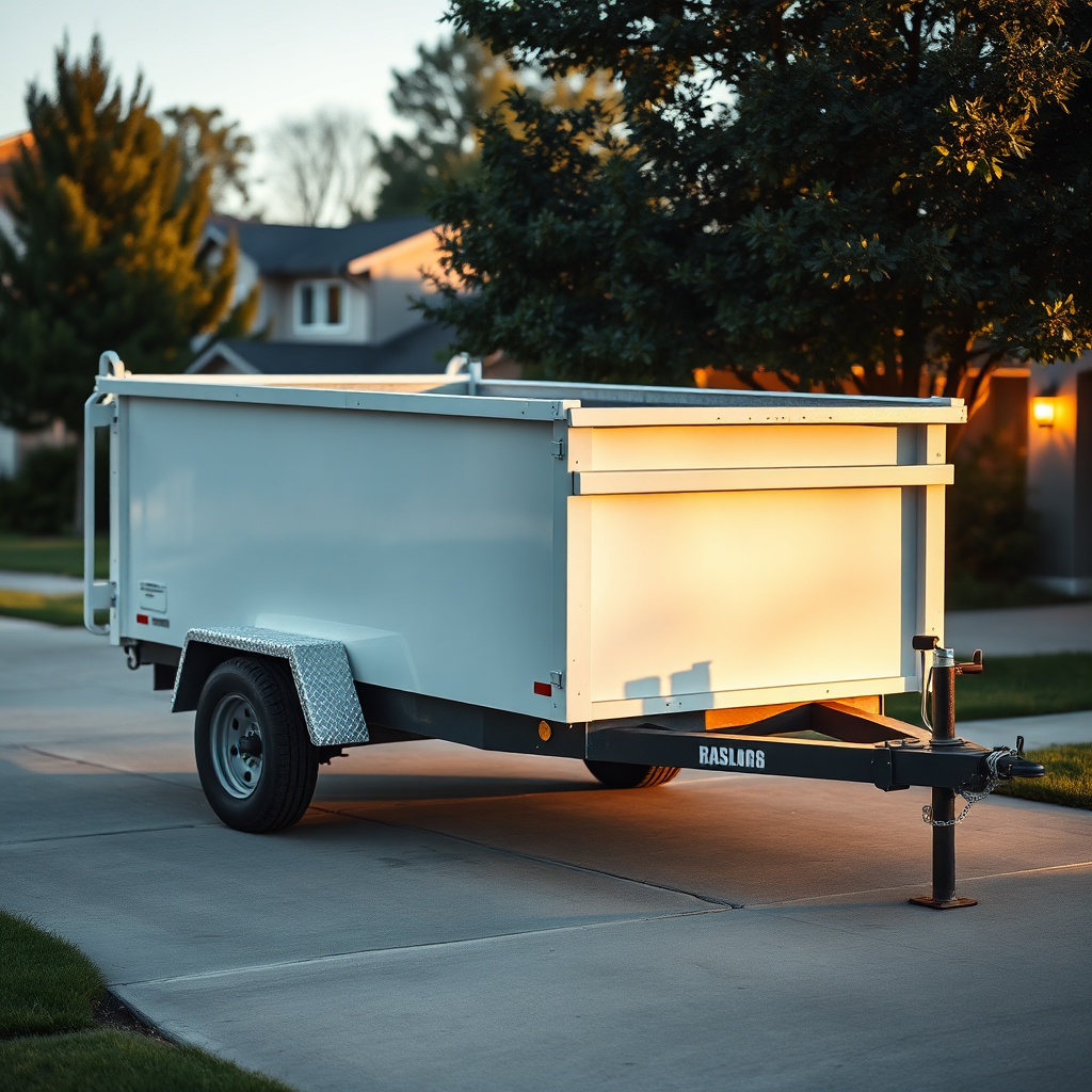 Highlighted dumpster trailer on driveway