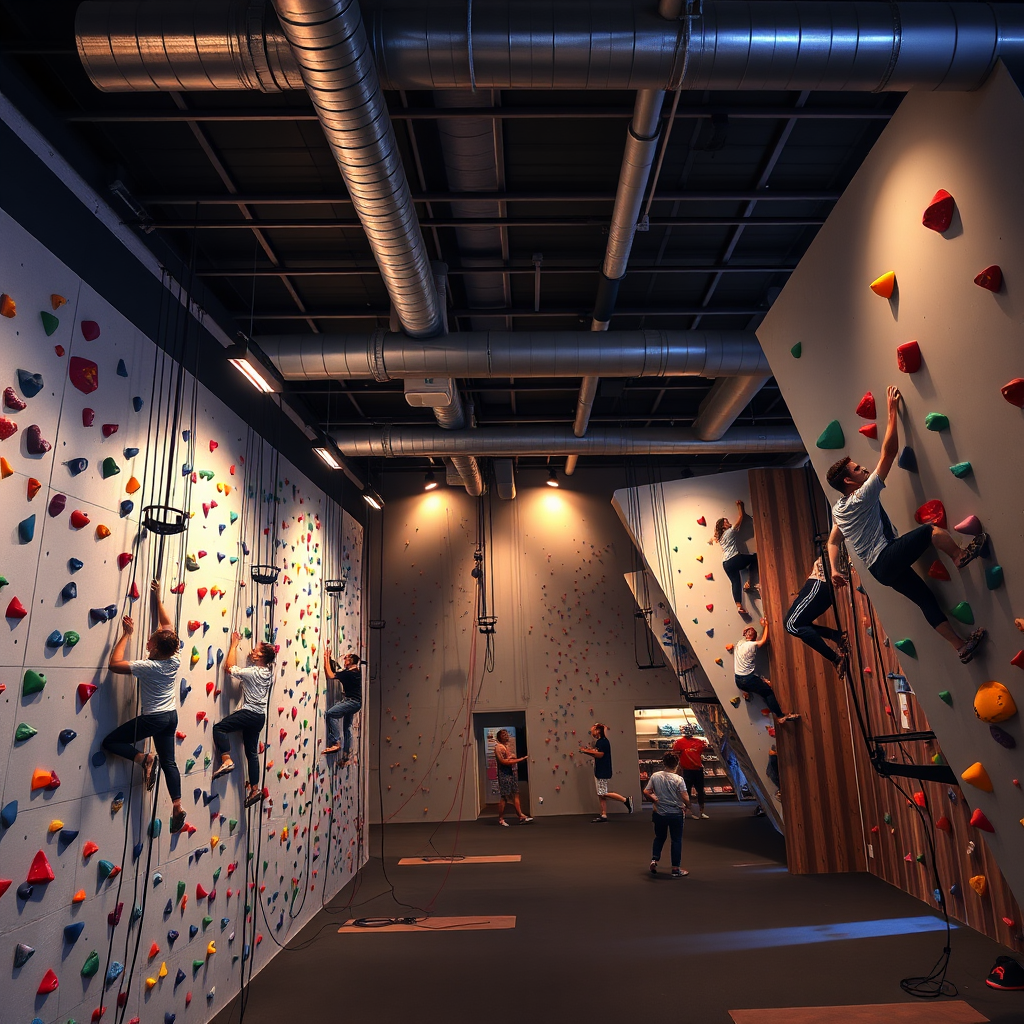Indoor climbing gym interior