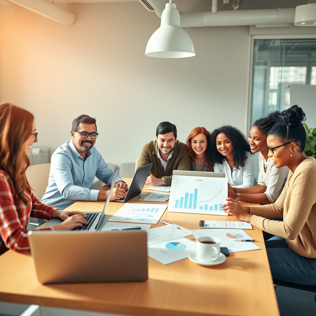 Warm team collaboration in office