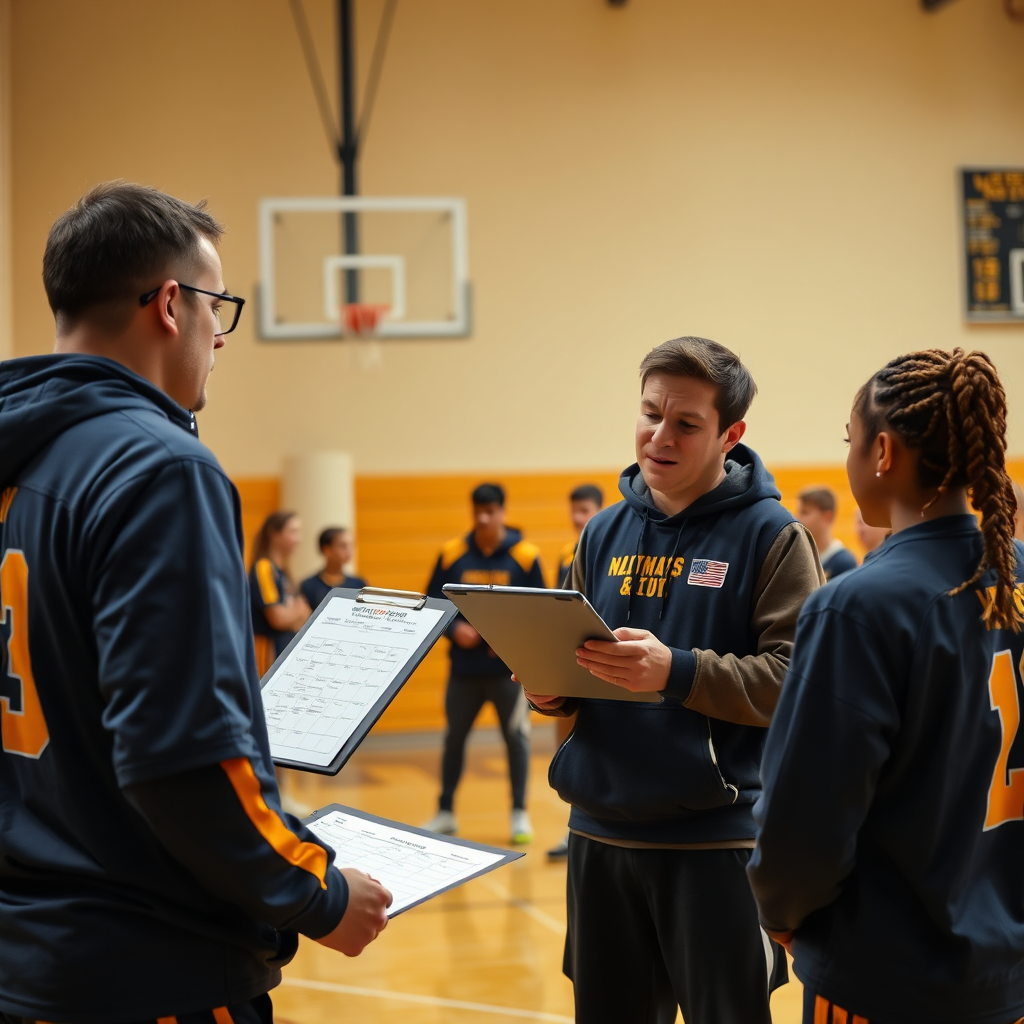 Coach planning a week with a clipboard and players