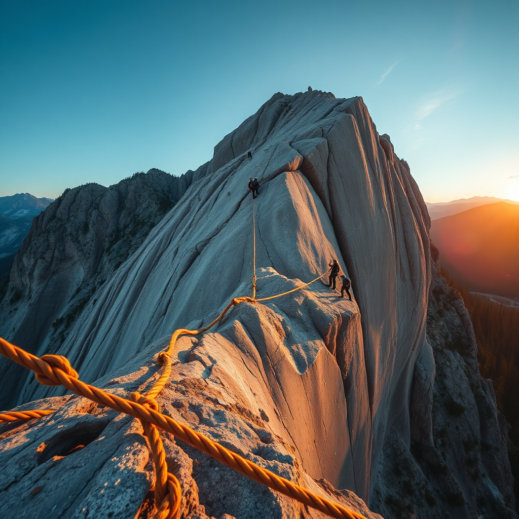 Granite cliff with climbers