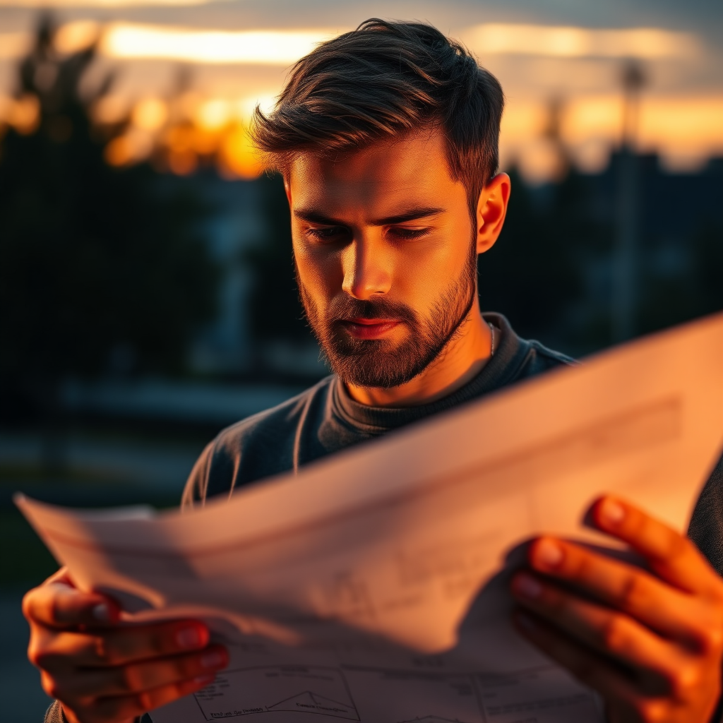 Investor reviewing property plans