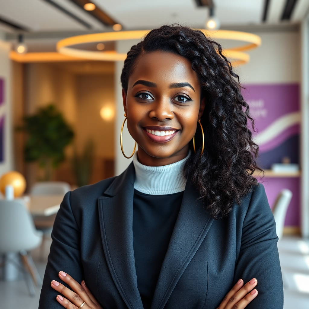 Portrait of a mixed-race woman in a premium branding setting