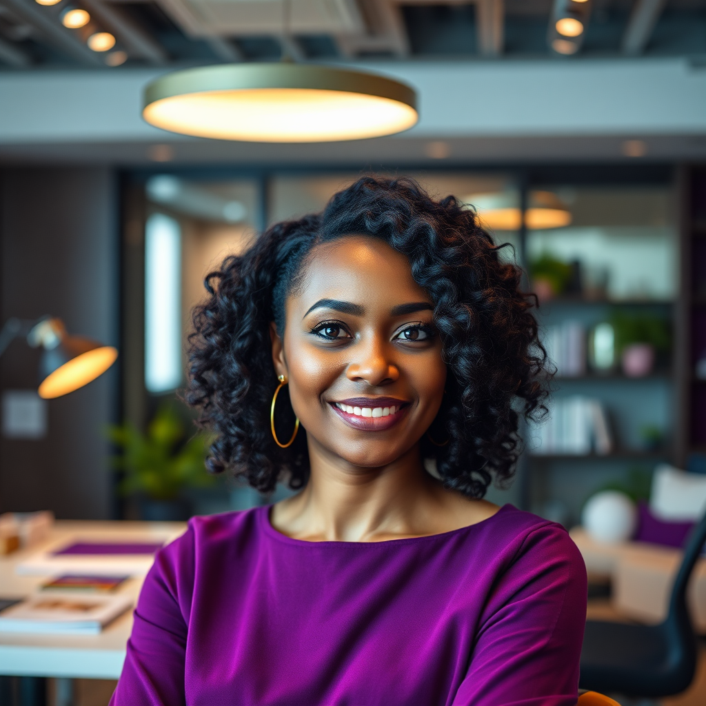 Mixed-race woman in premium workspace