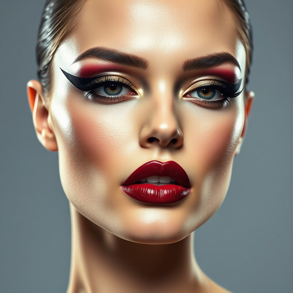 Editorial burgundy graphic liner look