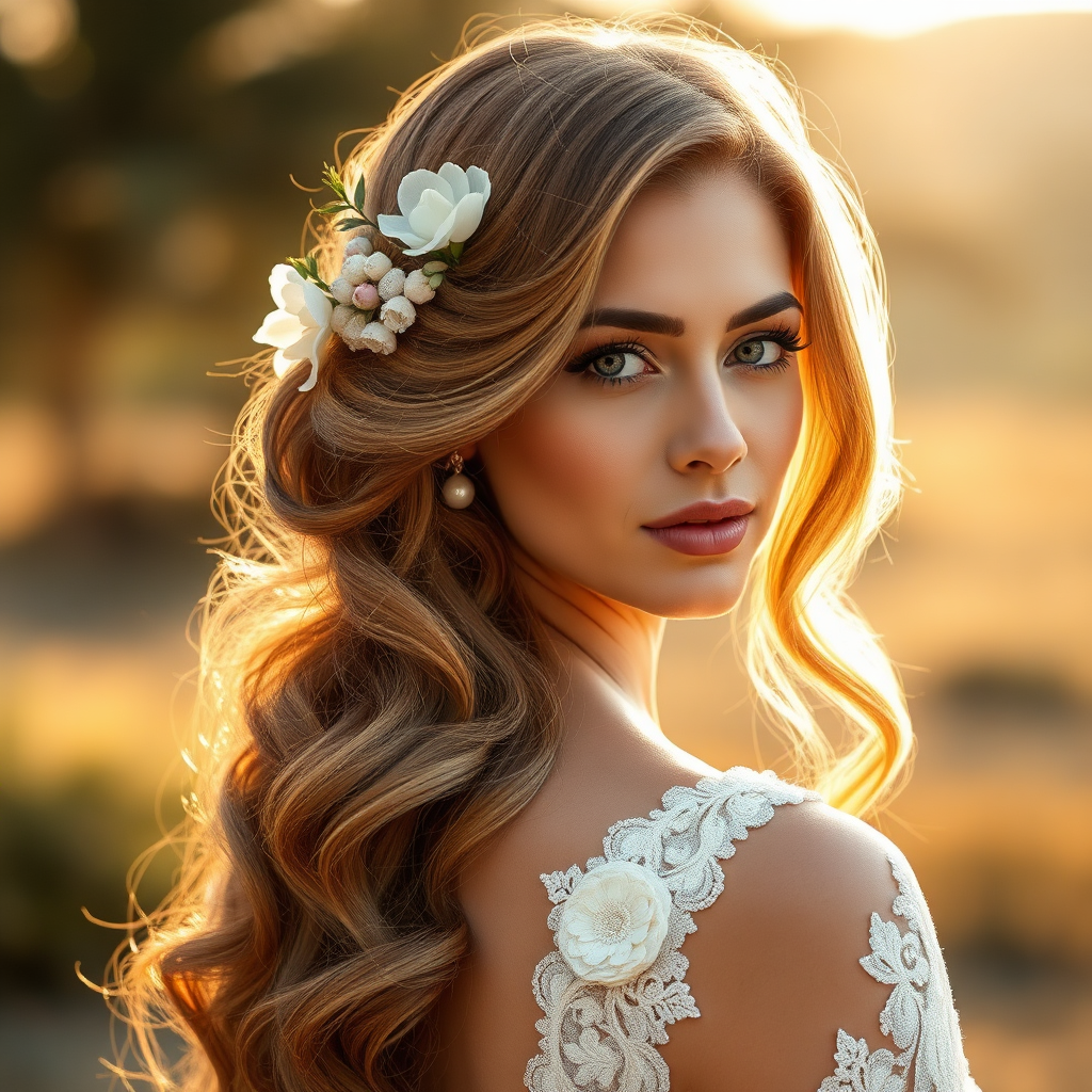 Bridal hairstyle with pearls and flowers