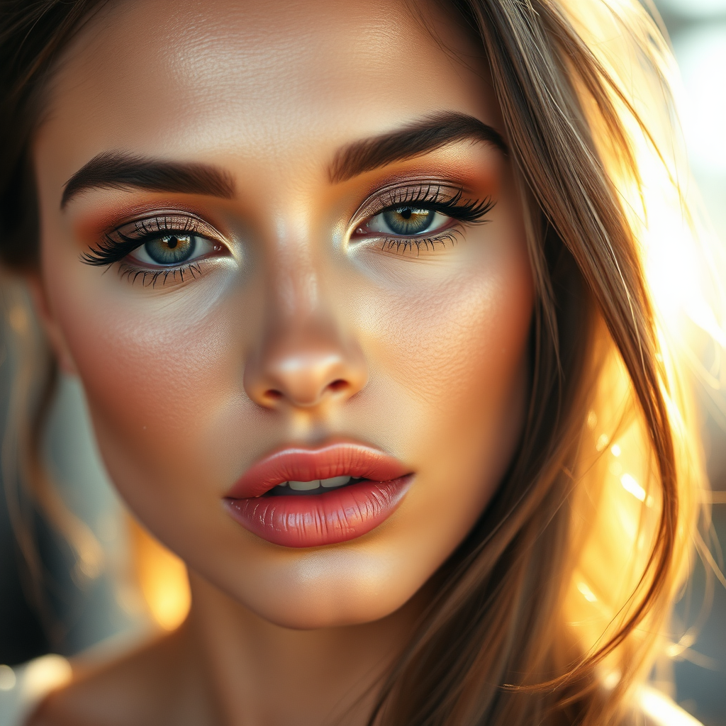 Editorial makeup close-up with champagne and rose gold tones