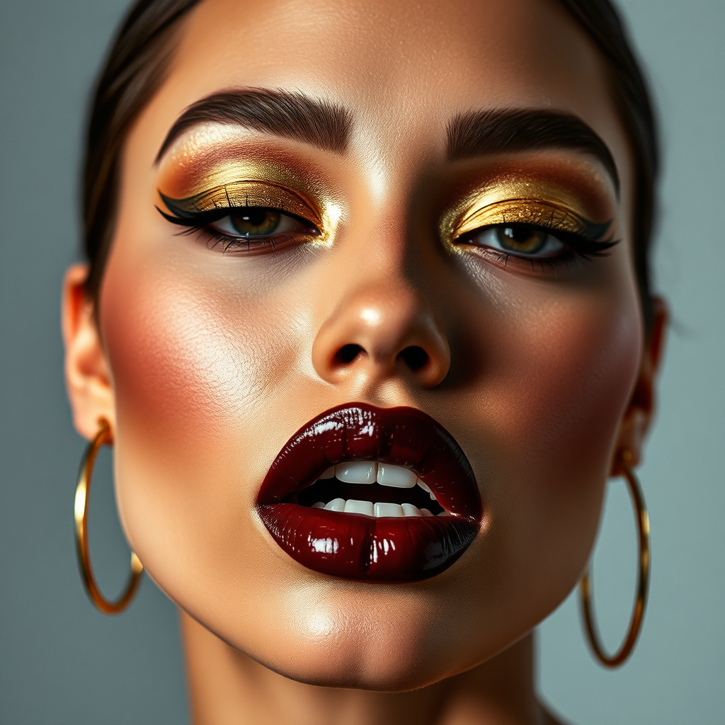 Bold editorial makeup with gold metallic eyeliner