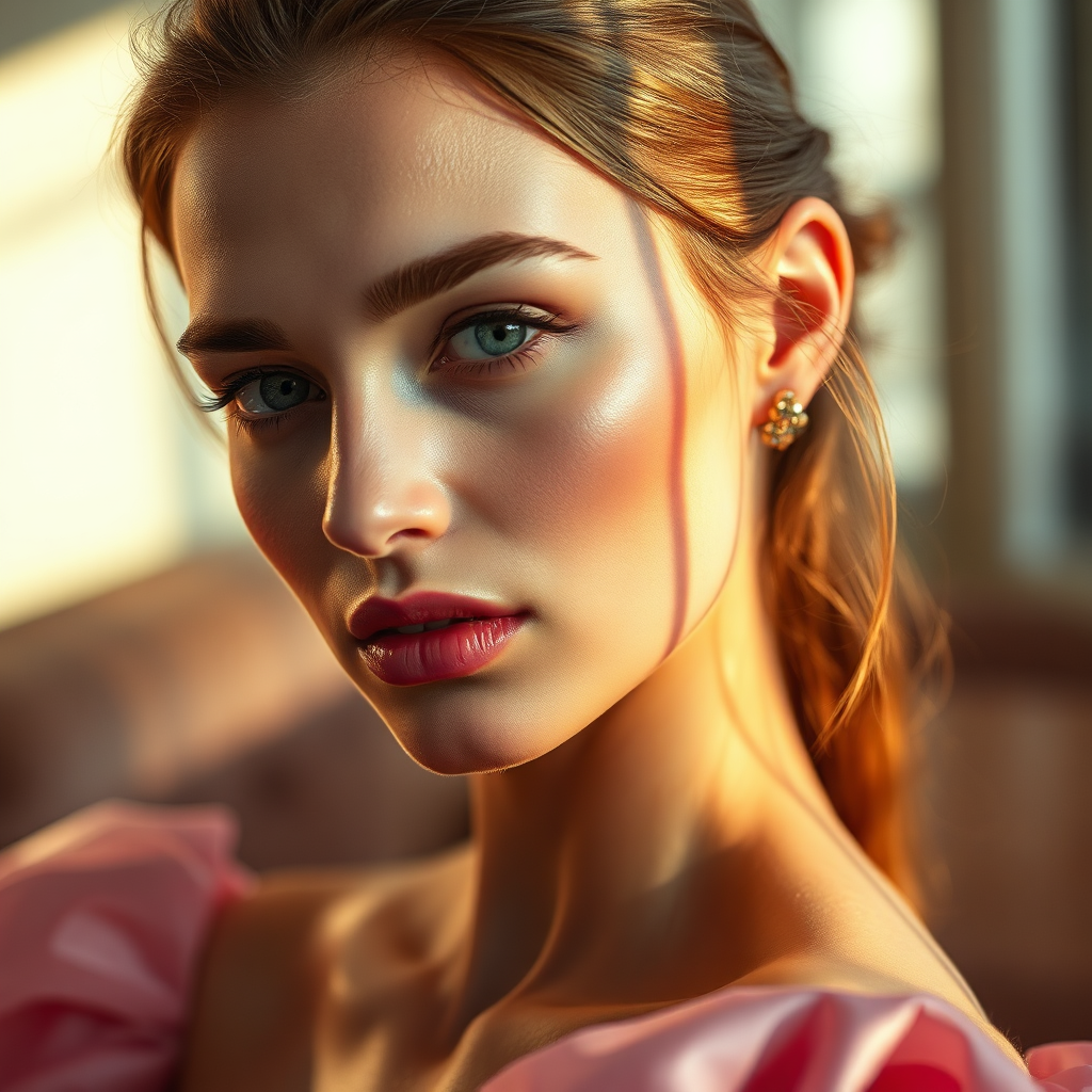 Editorial beauty portrait with pink and gold tones
