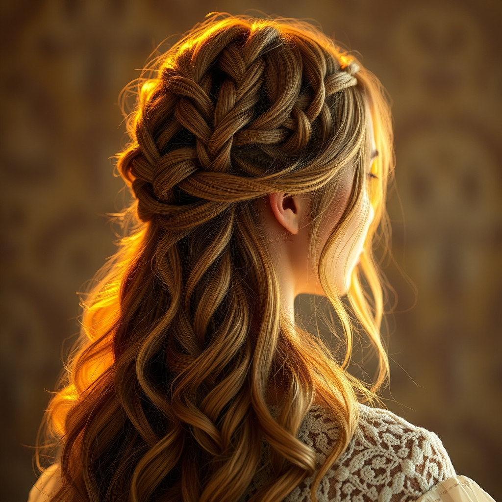 Bohemian braided hairstyle with golden threads