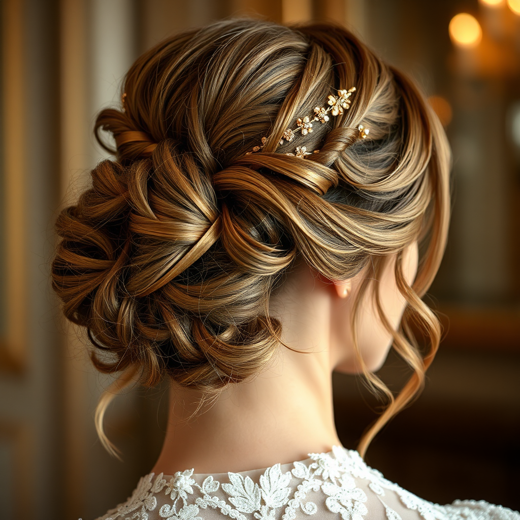 Luxurious editorial hairstyling with gold ribbons