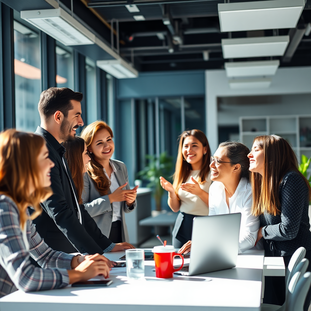 Profesionales colaborando en un espacio de oficina moderno