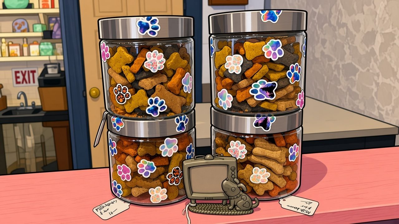 Treat jars with paw stickers