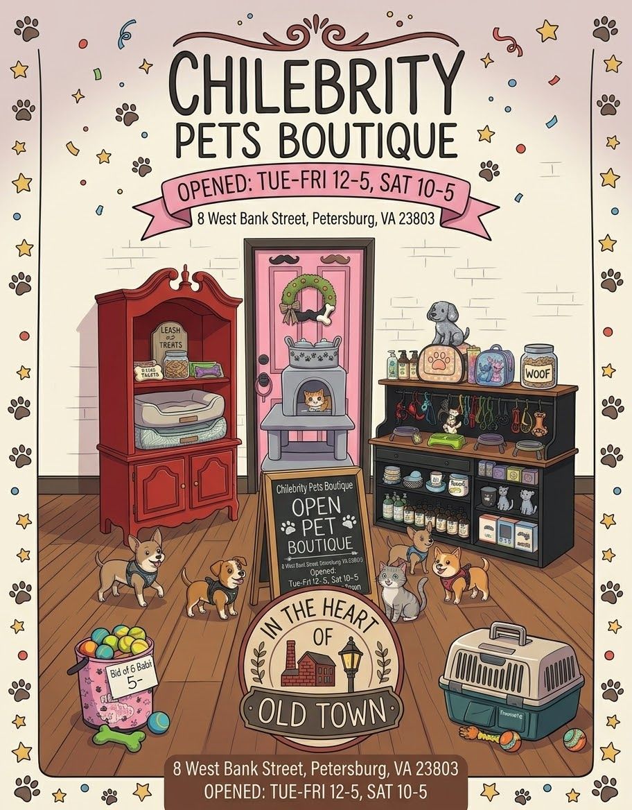 Chilebrity Pets Boutique flyer, in the heart of Old Town