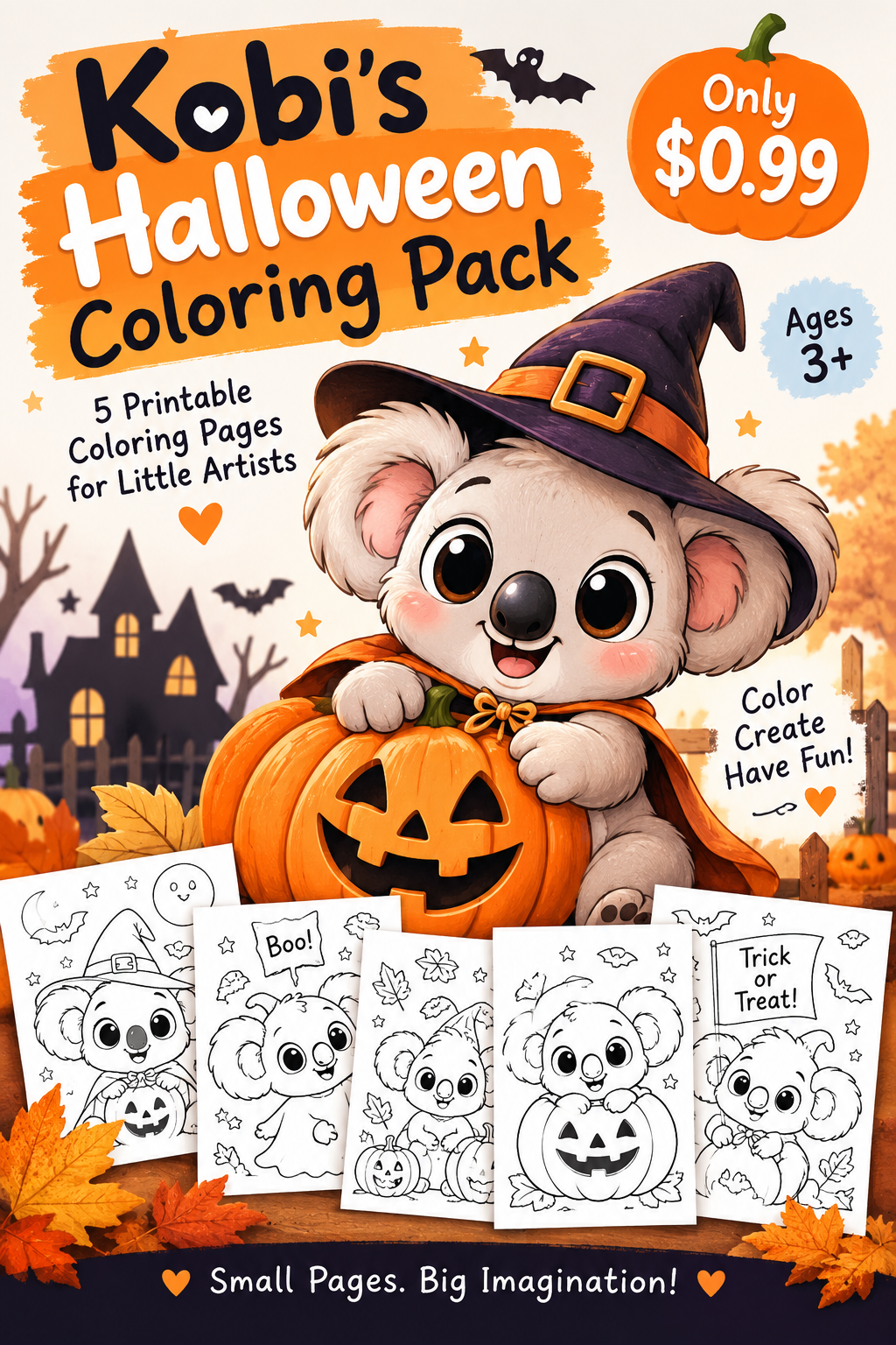 Kobi’s Halloween Coloring Pack: 5 Printable Coloring Pages for Little Artists
