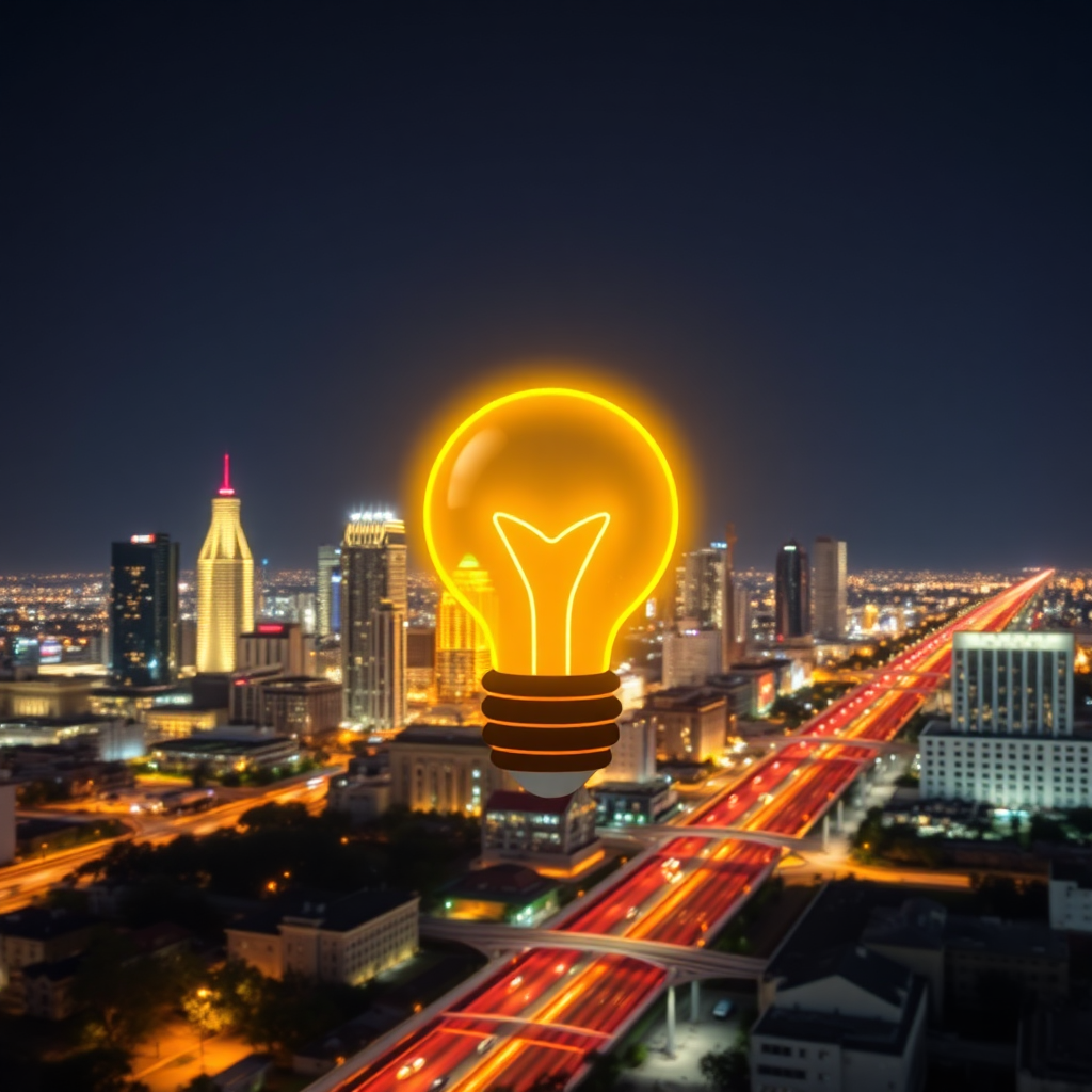 Smart energy solution with glowing lightbulb