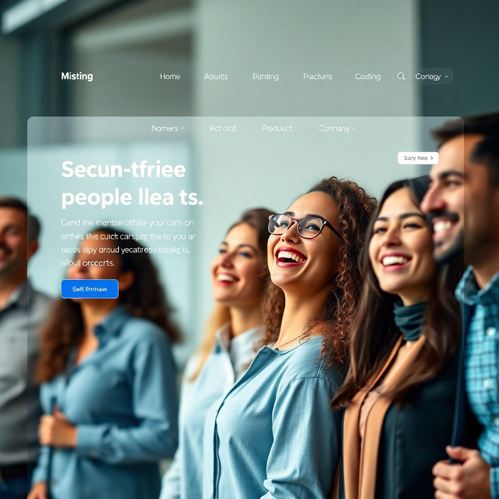 A photorealistic image showcasing a website with a captivating hero section featuring a diverse group of people looking happy and empowered. The background should be subtly blurred, focusing attention on the people.  Use a modern, clean design with high-quality photography and minimal text that conveys a sense of progress and fulfillment.