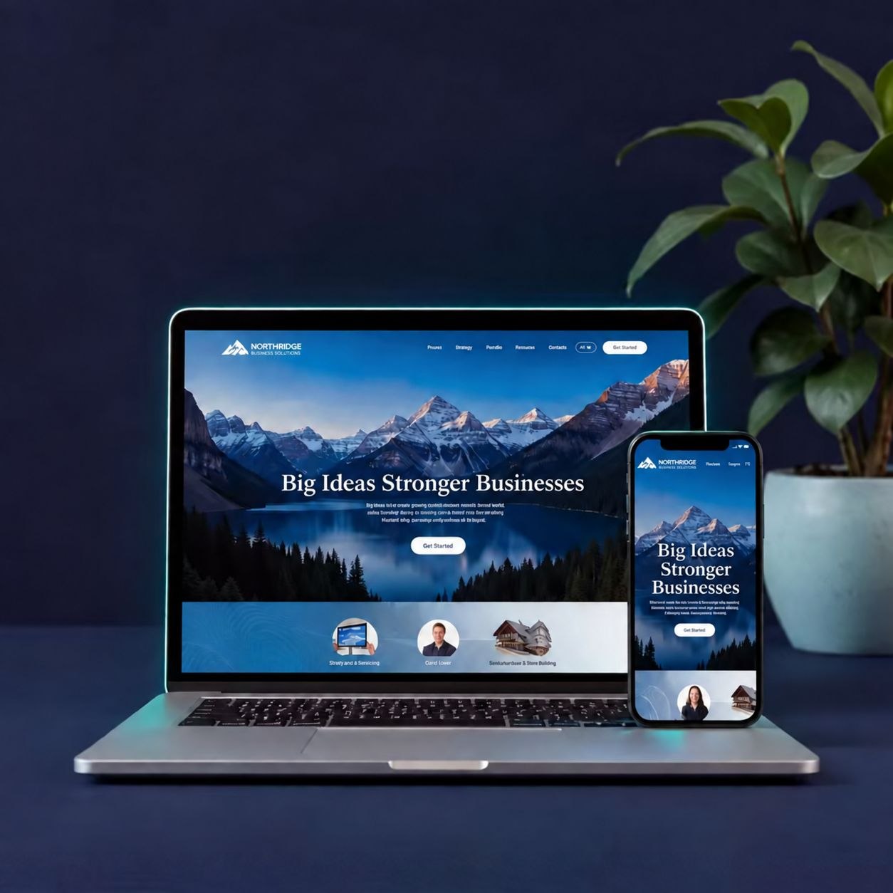 Laptop and phone showing a professional business website