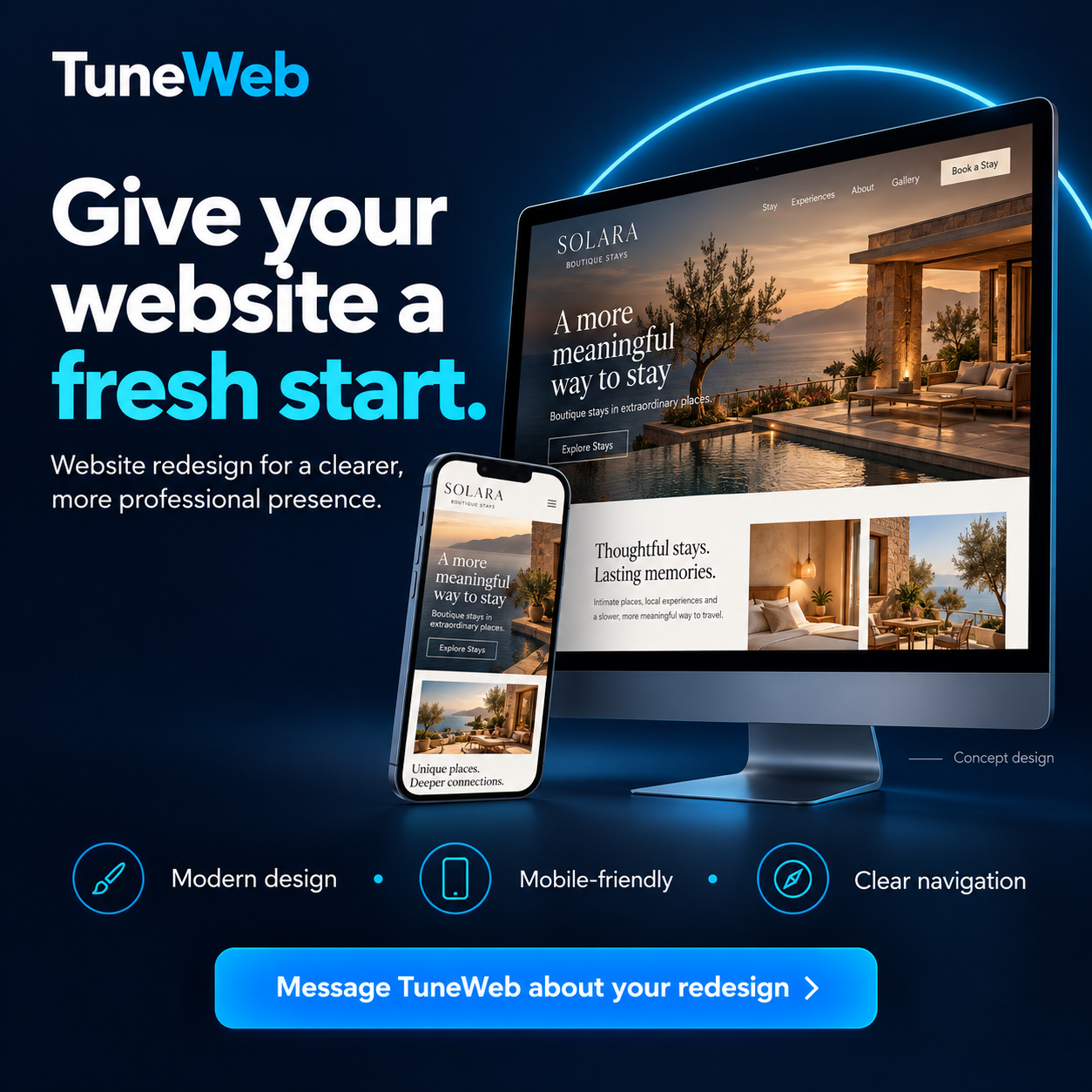 Responsive website screens and analytics illustration